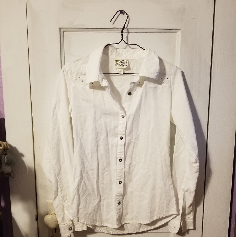 Pretty Rebellious Button Up Long Sleeve Bedazzled Shirt